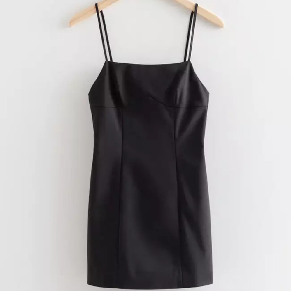 Strappy square black mini dress